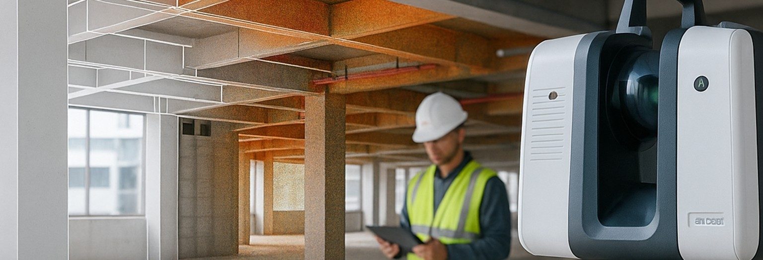 Rilievo con laser scanner 3D all'interno di un edificio in costruzione